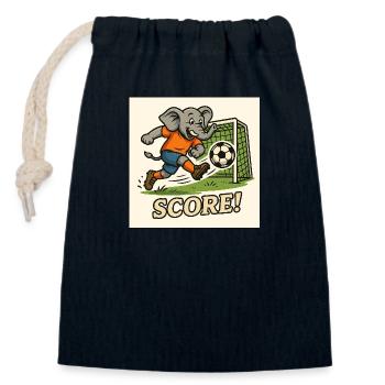 Elephant Playing Soccer – Funny Kids Design - Closable cotton gift bag (14x20cm) - navy - Front