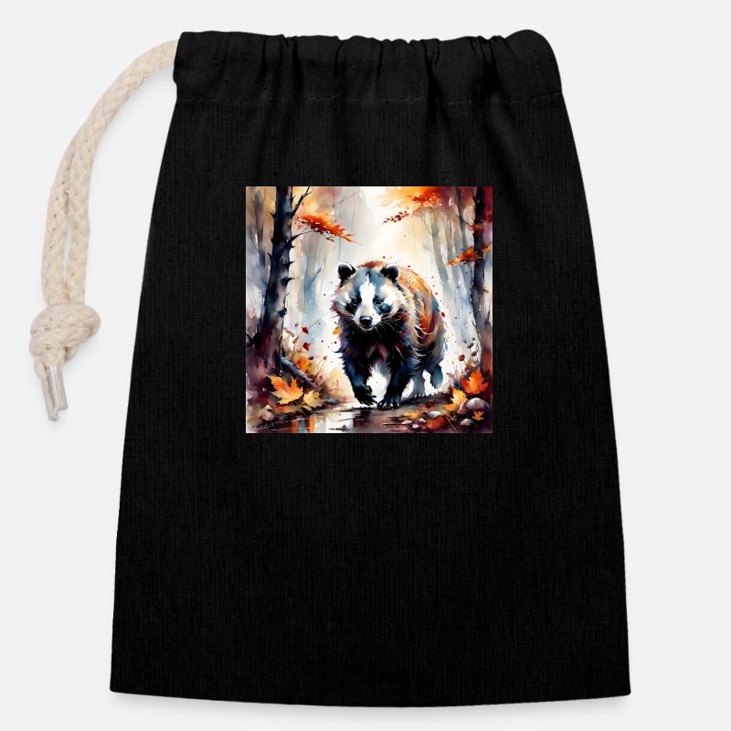 Blaireau dans les herbes - Sac cadeau en coton avec cordon (14 x 20 cm) - noir