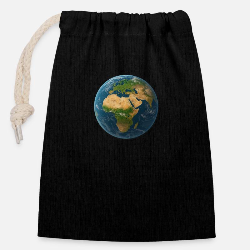 Terre - Sac cadeau en coton avec cordon (14 x 20 cm) - noir