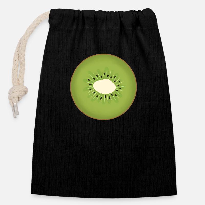 Tranche de kiwi - Sac cadeau en coton avec cordon (14 x 20 cm) - noir