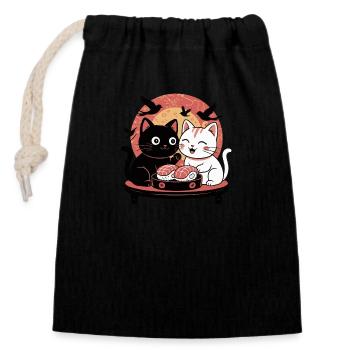 Sushi Katzen bei Sonnenuntergang – Japanischer Sti - Verschließbarer Geschenkbeutel aus Baumwolle (14x20cm) - Schwarz - Vorne