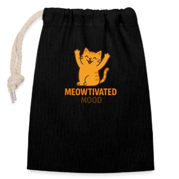 Meowtivated Mood – Energized Cat Vibes - Closable cotton gift bag (14x20cm) - black - Front