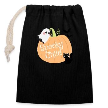 Spooky Child – Citrouille d’Halloween, fantôme et chat - Sac cadeau en coton avec cordon (14 x 20 cm) - noir - Devant