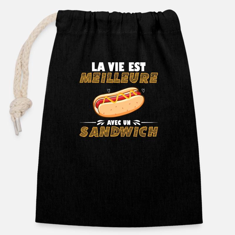 Sandwich-Humor - Verschließbarer Geschenkbeutel aus Baumwolle (14x20cm) - Schwarz