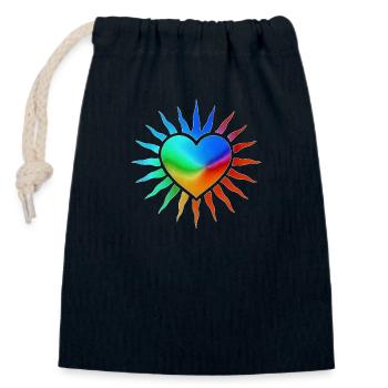 Rainbow Heart with Sun Rays - Closable cotton gift bag (14x20cm) - navy - Front
