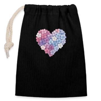 Hydrangea heart – floral declaration of love - Closable cotton gift bag (14x20cm) - black - Front