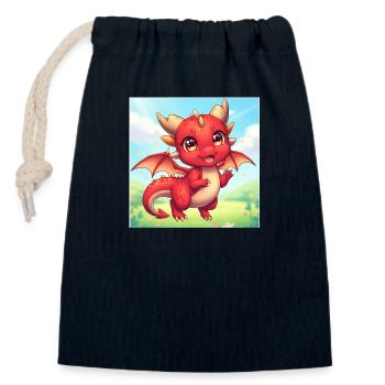 Red Chibi Dragon - Closable cotton gift bag (14x20cm) - navy - Front