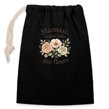 Maman la plus belle des fleurs - Sac cadeau en coton avec cordon (14 x 20 cm) - noir - Devant