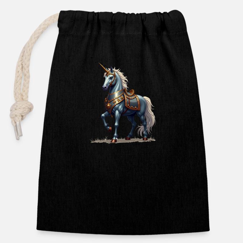 Scottish Knight Unicorn - Closable cotton gift bag (14x20cm) - black
