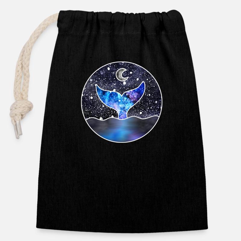 Queue de sirène cosmique - Sac cadeau en coton avec cordon (14 x 20 cm) - noir