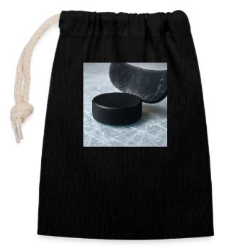 Hockey - Stick and puck - Closable cotton gift bag (14x20cm) - black - Front