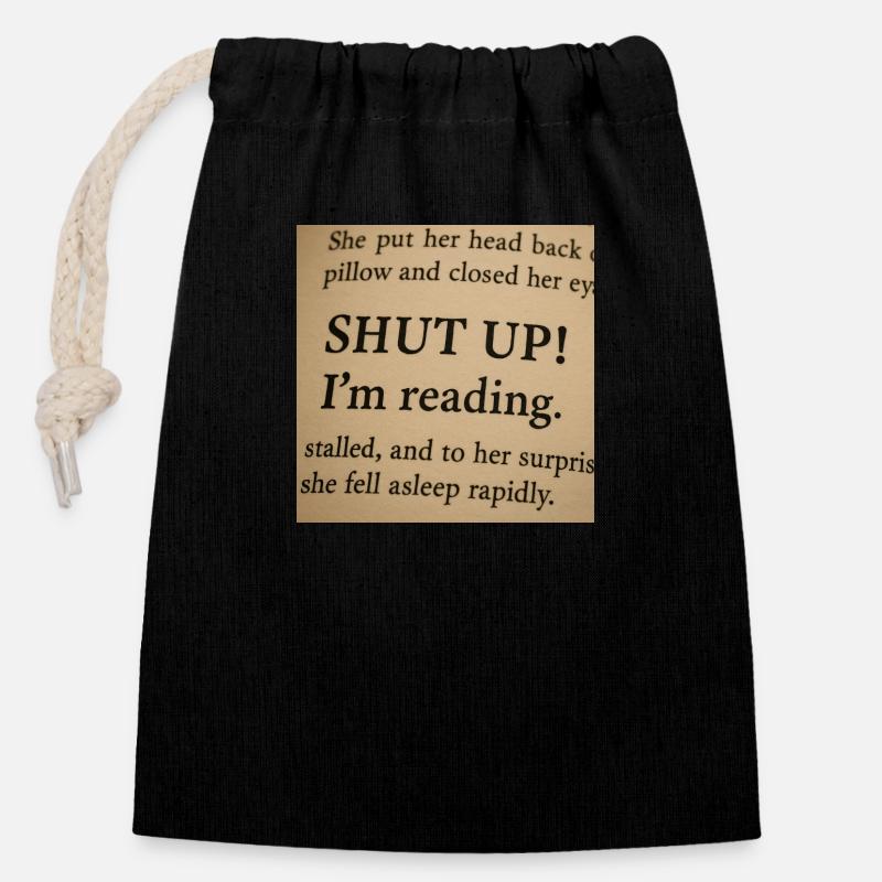 Silent! I'm reading! - Closable cotton gift bag (14x20cm) - black