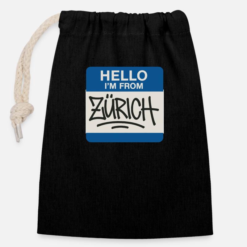 Zuerich Hello Sticker Graffiti - Closable cotton gift bag (14x20cm) - black