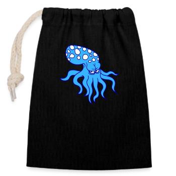 Oktopus Kraken Tintenfisch Kopffüßer Böser Blick - Verschließbarer Geschenkbeutel aus Baumwolle (14x20cm) - Schwarz - Vorne