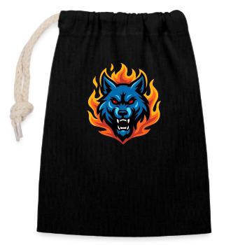 Wolf – Grimmige Flamme | Urbanes Zodiac-Maskottchen - Verschließbarer Geschenkbeutel aus Baumwolle (14x20cm) - Schwarz - Vorne