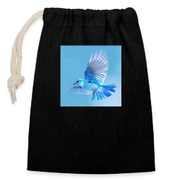 blue songbird in flight blue background - Closable cotton gift bag (14x20cm) - black - Front
