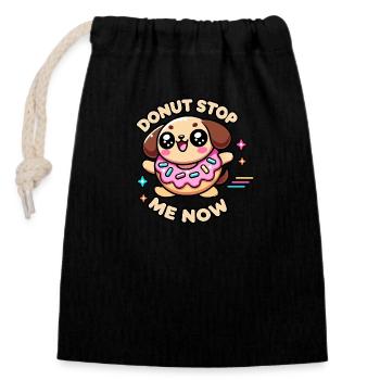 Kawaii Chibi Donut Stop Me Now - Lustiges Essenswortspiel - Verschließbarer Geschenkbeutel aus Baumwolle (14x20cm) - Schwarz - Vorne