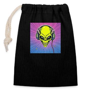 Alien Skull Kopfhörer - Verschließbarer Geschenkbeutel aus Baumwolle (14x20cm) - Schwarz - Vorne