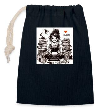 Love of books - Closable cotton gift bag (14x20cm) - navy - Front