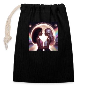 Amour de fille - Sac cadeau en coton avec cordon (14 x 20 cm) - noir - Devant