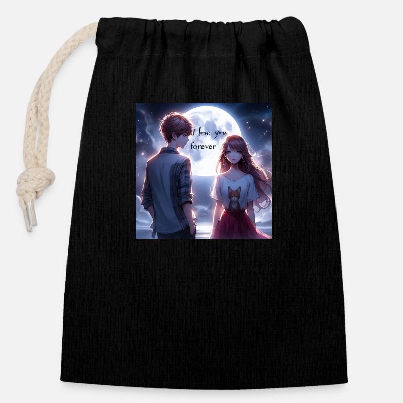Jeune Bel Amour - Sac cadeau en coton avec cordon (14 x 20 cm) - noir