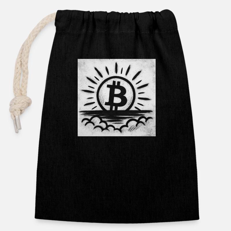 Sun goes up with Bitcoin - Verschließbarer Geschenkbeutel aus Baumwolle (14x20cm) - Schwarz