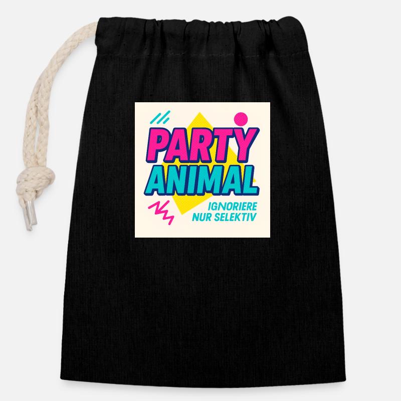 Party Anima.l– Neon Beat Edition - Verschließbarer Geschenkbeutel aus Baumwolle (14x20cm) - Schwarz