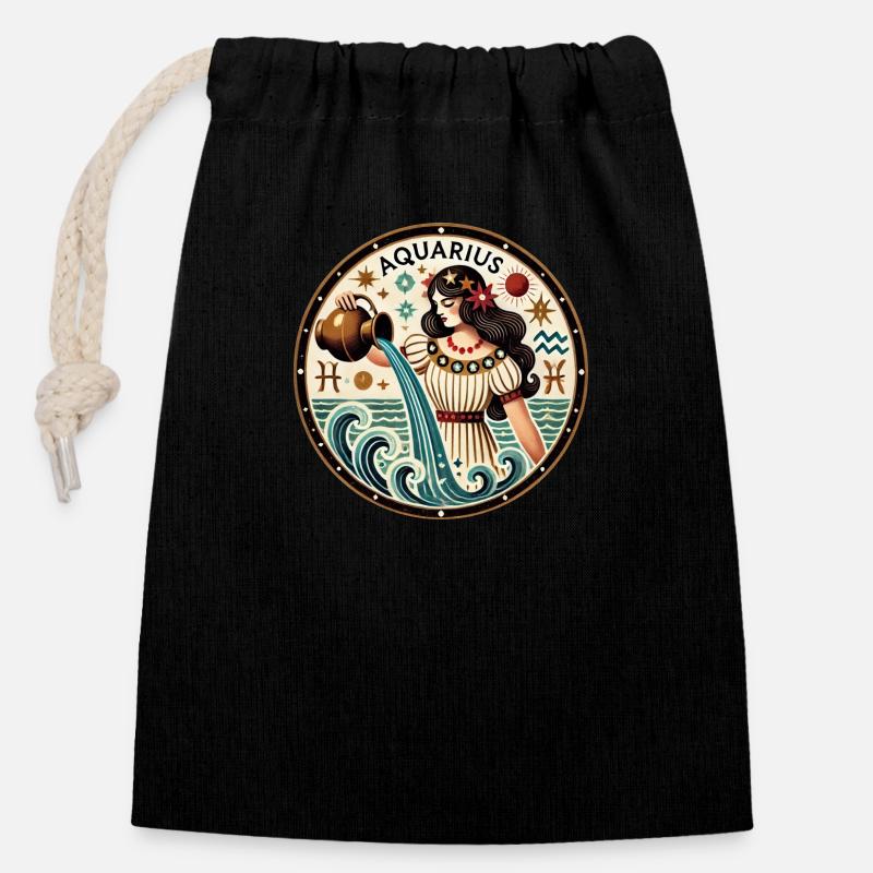 Aquarius - Closable cotton gift bag (14x20cm) - black