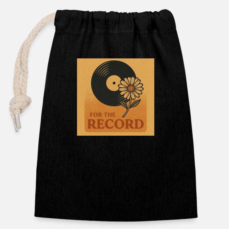 Disque RétroVinyle Vintage - Sac cadeau en coton avec cordon (14 x 20 cm) - noir