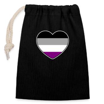 Herz in den Farben der asexuellen Flagge - Verschließbarer Geschenkbeutel aus Baumwolle (14x20cm) - Schwarz - Vorne