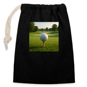 Sport - Golf, Golfball auf dem Abschlag - Verschließbarer Geschenkbeutel aus Baumwolle (14x20cm) - Schwarz - Vorne