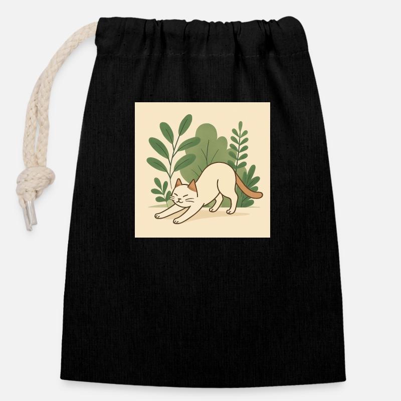Cat - Closable cotton gift bag (14x20cm) - black