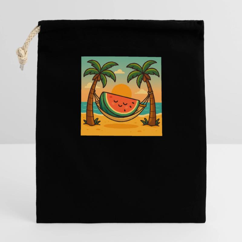 Pastèque Relax – Hammac & Soleil Sac cadeau en coton avec cordon (14 x 20 cm)