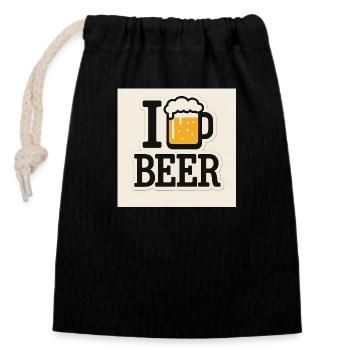 ICH LIEBE BIER - Verschließbarer Geschenkbeutel aus Baumwolle (14x20cm) - Schwarz - Vorne