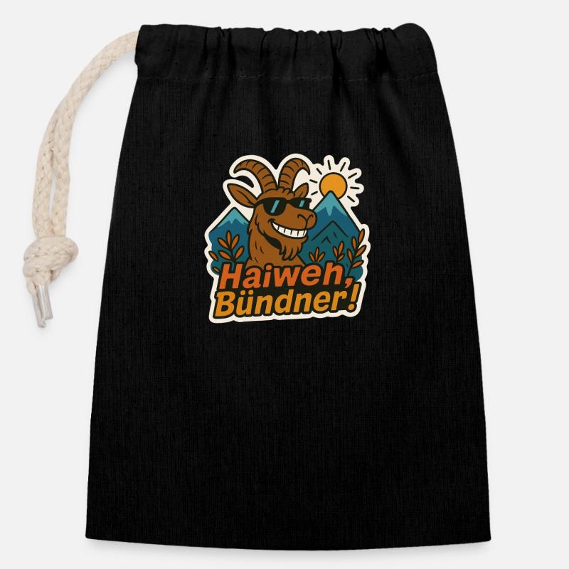 Haiweh Bündner - Closable cotton gift bag (14x20cm) - black
