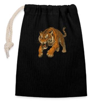 Tigre en colère - Sac cadeau en coton avec cordon (14 x 20 cm) - noir - Devant