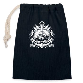 Logo de bateau de pêche - Sac cadeau en coton avec cordon (14 x 20 cm) - bleu marine - Devant