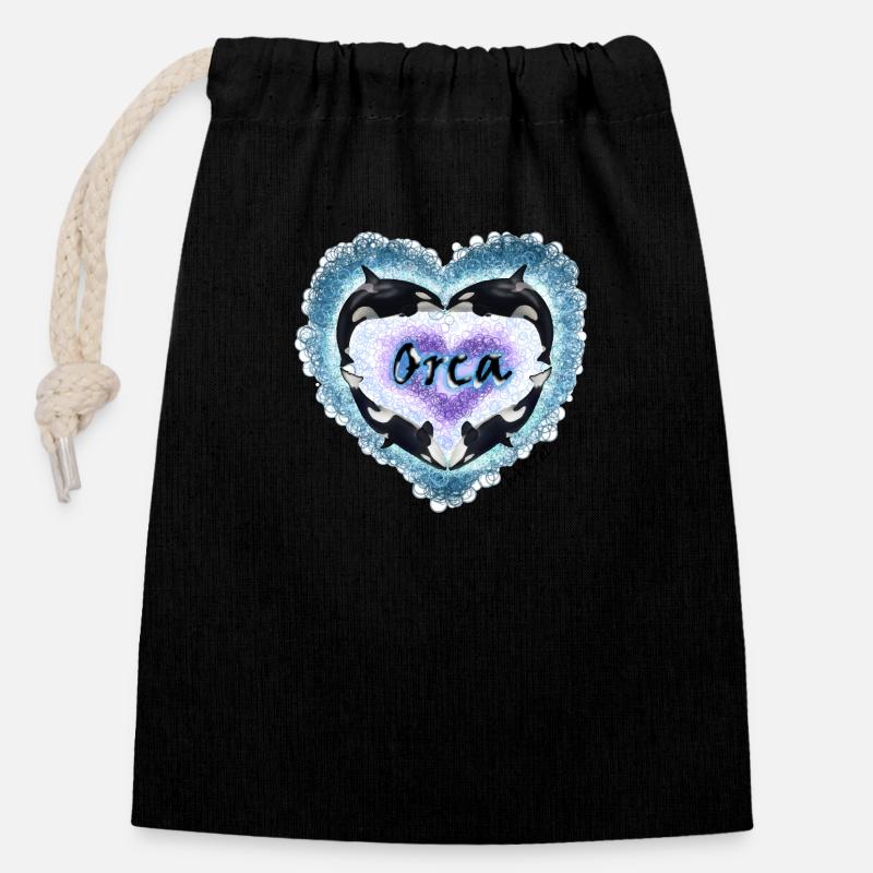 Cœur d’orque - Sac cadeau en coton avec cordon (14 x 20 cm) - noir