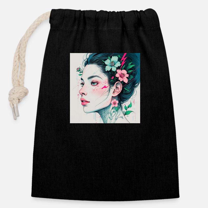 Art - Closable cotton gift bag (14x20cm) - black
