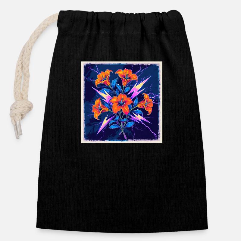 Flowers - Closable cotton gift bag (14x20cm) - black