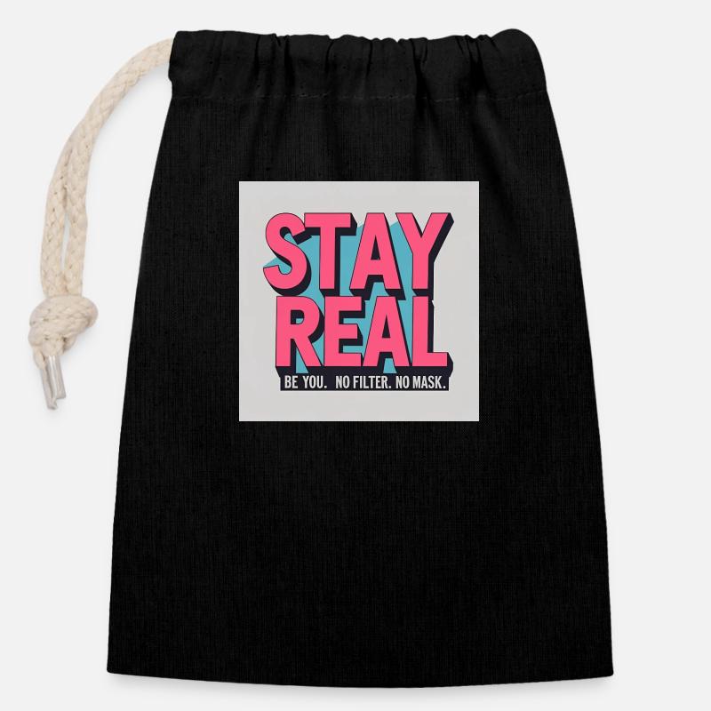 Stay Real - Closable cotton gift bag (14x20cm) - black