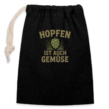 Hopfen ist auch Gemüse, Bier Spruch - Verschließbarer Geschenkbeutel aus Baumwolle (14x20cm) - Schwarz - Vorne