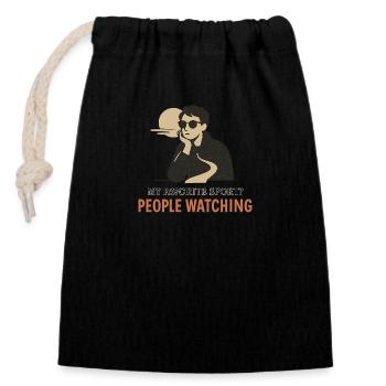 My favourite sport? People watching. - Closable cotton gift bag (14x20cm) - black - Front