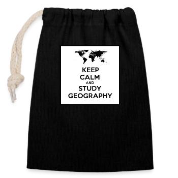 Ruhe bewahren und Geographie studieren - Verschließbarer Geschenkbeutel aus Baumwolle (14x20cm) - Schwarz - Vorne