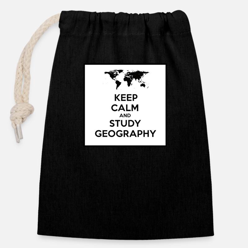 keep calm and study geography - Sac cadeau en coton avec cordon (14 x 20 cm) - noir