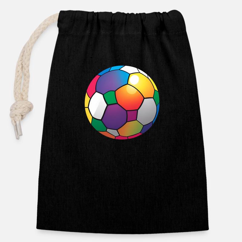 Bunt Fußball Farbenfroh Regenbogen - Verschließbarer Geschenkbeutel aus Baumwolle (14x20cm) - Schwarz