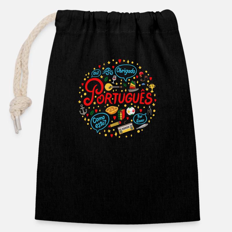 Portugues - Sac cadeau en coton avec cordon (14 x 20 cm) - noir