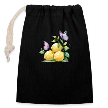 Zitronen & Schmetterlinge – Frisch Bunt & Fröhlich - Verschließbarer Geschenkbeutel aus Baumwolle (14x20cm) - Schwarz - Vorne