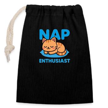 Nickerchen Enthusiast | Niedliche Katze Liebhaber Schlafende Kätzchen - Verschließbarer Geschenkbeutel aus Baumwolle (14x20cm) - Schwarz - Vorne