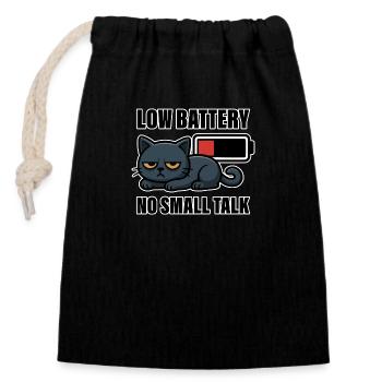 Low Battery No Small Talk – Funny Tired Cat - Closable cotton gift bag (14x20cm) - black - Front